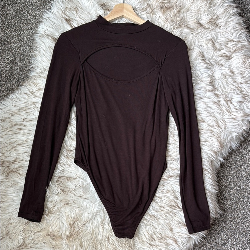 NWOT Brown Long Sleeve Bodysuit with Chest Cut-out